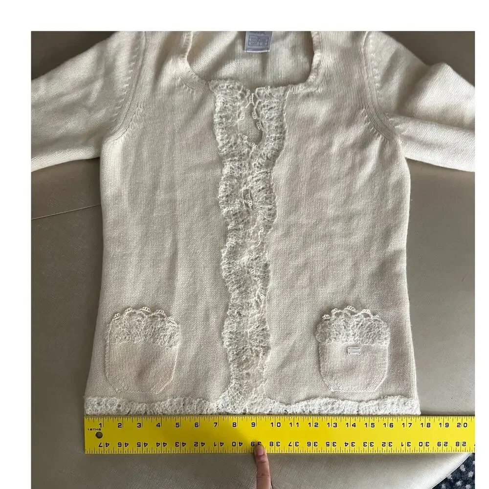 2006 Chanel Knit Cashmere Lace Cream Cardigan